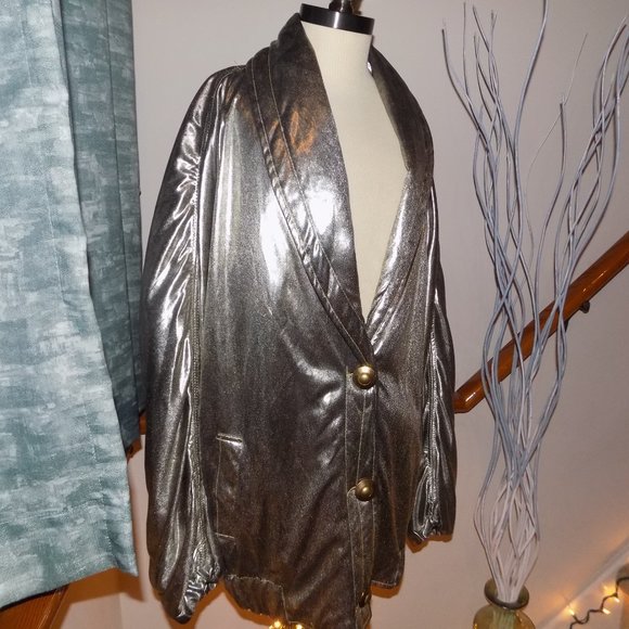 1980's MONALIZA High End Vintage Metallic Silver Jacket Women's Large - Picture 5 of 5